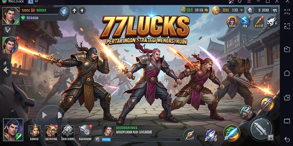 Tampilan dinamis dari gameplay strategi 77LUCKS yang seru.