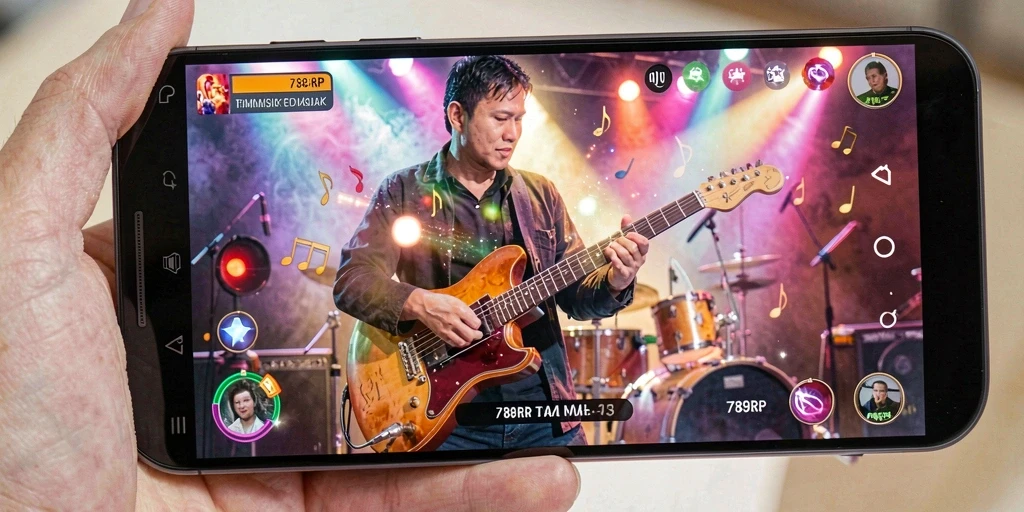 Tampilan gameplay 789RP dengan antarmuka yang menarik dan beragam lagu.