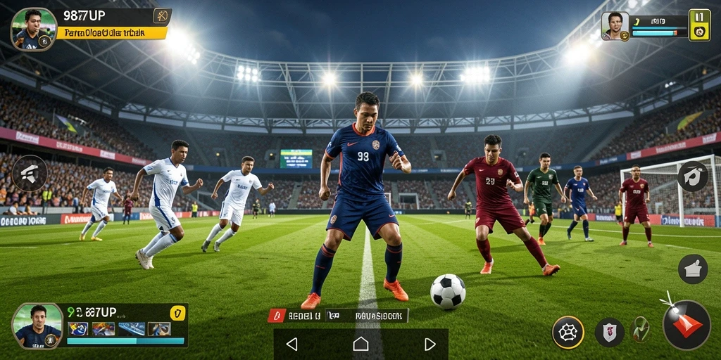 Screenshot utama 987UP menunjukkan serunya gameplay olahraga.