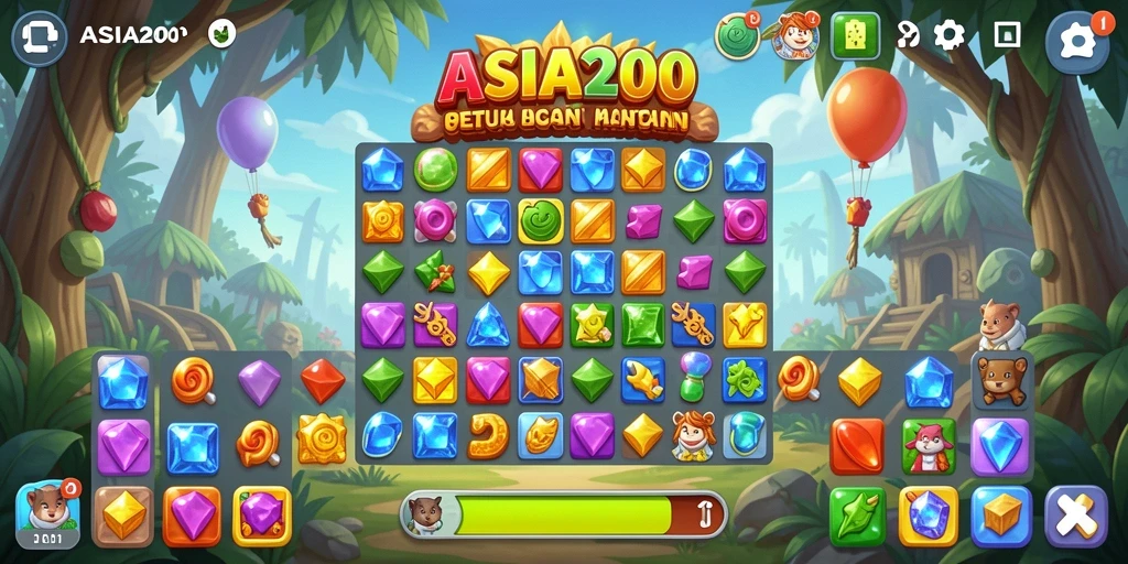 Tampak gameplay seru dalam ASIA200 dengan kombinasi permata berwarna.