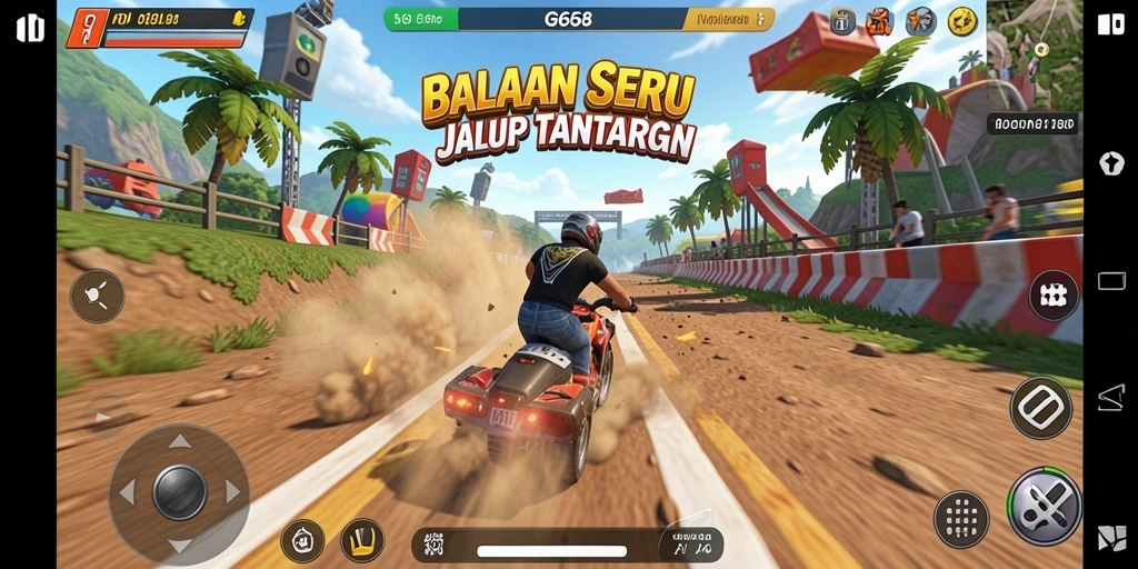 Screenshot utama G668 menampilkan aksi balapan seru dengan mobil kece.