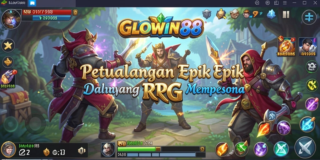 Screenshot gameplay GLOWIN88 menunjukkan aksi seru dalam pertempuran RPG.