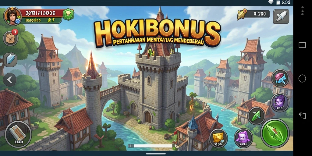 Gameplay HOKIBONUS menampilkan menara yang berfungsi dalam melindungi kerajaan dari serangan musuh.