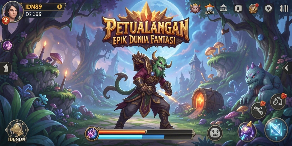 Screenshot IDN89 menampilkan pemain berpetualang di dunia fantastis.
