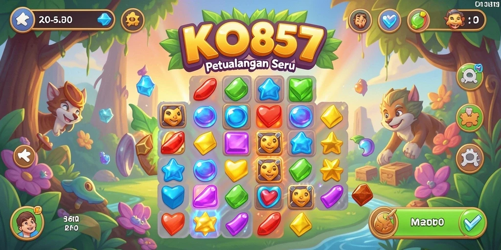 Screenshot gameplay KO857 menampilkan aksi seru dalam permainan match-3.