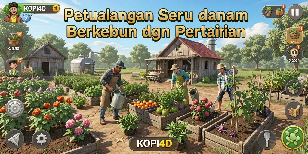Tangkapan layar gameplay <strong>KOPI4D</strong> menunjukkan kebun subur dan tanaman yang sehat.