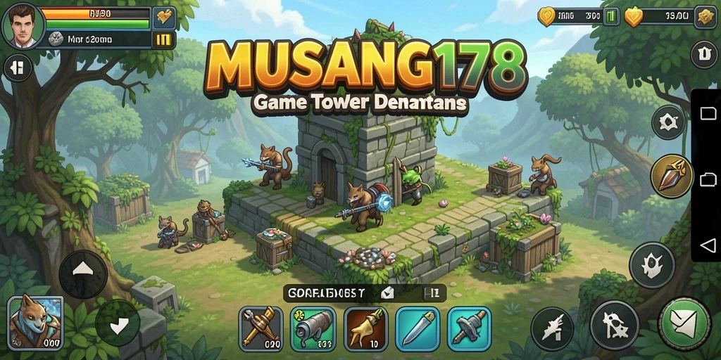 Tangkapan layar gameplay <strong>MUSANG178</strong> menampilkan pertarungan seru di arena Tower Defense.