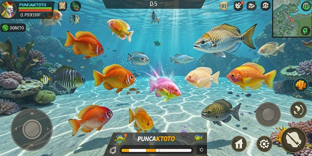 Screenshot PUNCAKTOTO menampilkan aksi menembak ikan yang seru.