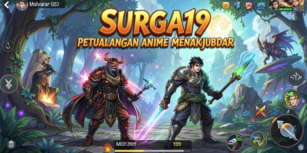Tampilan gameplay <strong>SURGA19</strong> yang memukau dengan karakter anime.