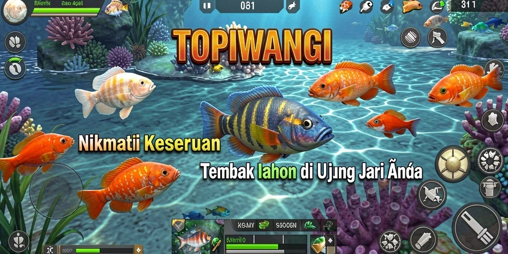 Tampilan gameplay seru dalam game Tembak Ikan TOPIWANGI.