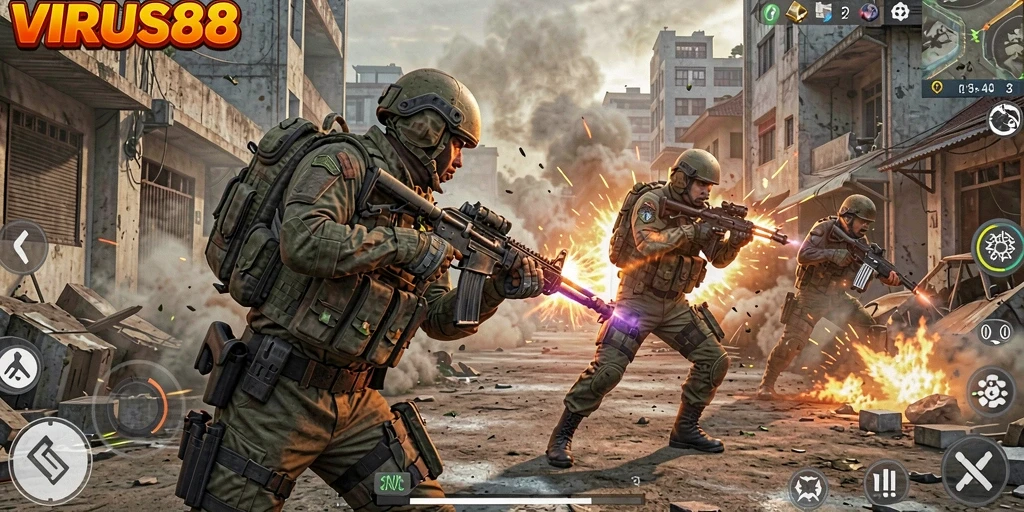 Gameplay seru di <strong>VIRUS88</strong> dengan aksi tembak-menembak yang mendebarkan.