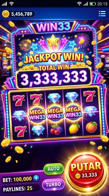 Tampilan utama aplikasi win33 dengan berbagai pilihan aplikasi.